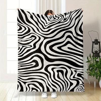 Wavy Black and White Lines Resembling Abstract Zebra-like Patterns. for All Seasons Blanket Lunch Break Throw Gift
