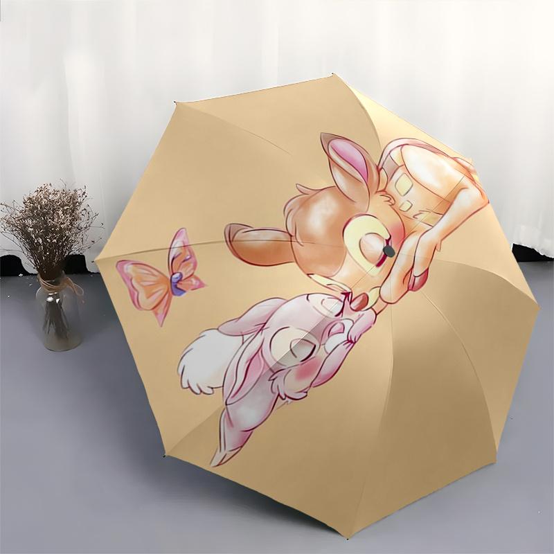 Bambi,Thumper Automatic Folding Umbrella - Simple 8-Rib Design, Bright Cartoon Pattern, Durable Iron Frame, Suitable For Travel, Outdoor, Be