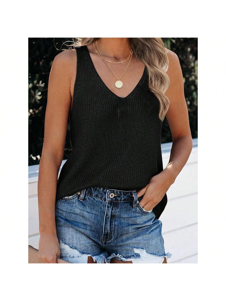 Women's Sleeveless V Neck Sweater Vest Loose Knit Cami Tank Top for Spring Summer