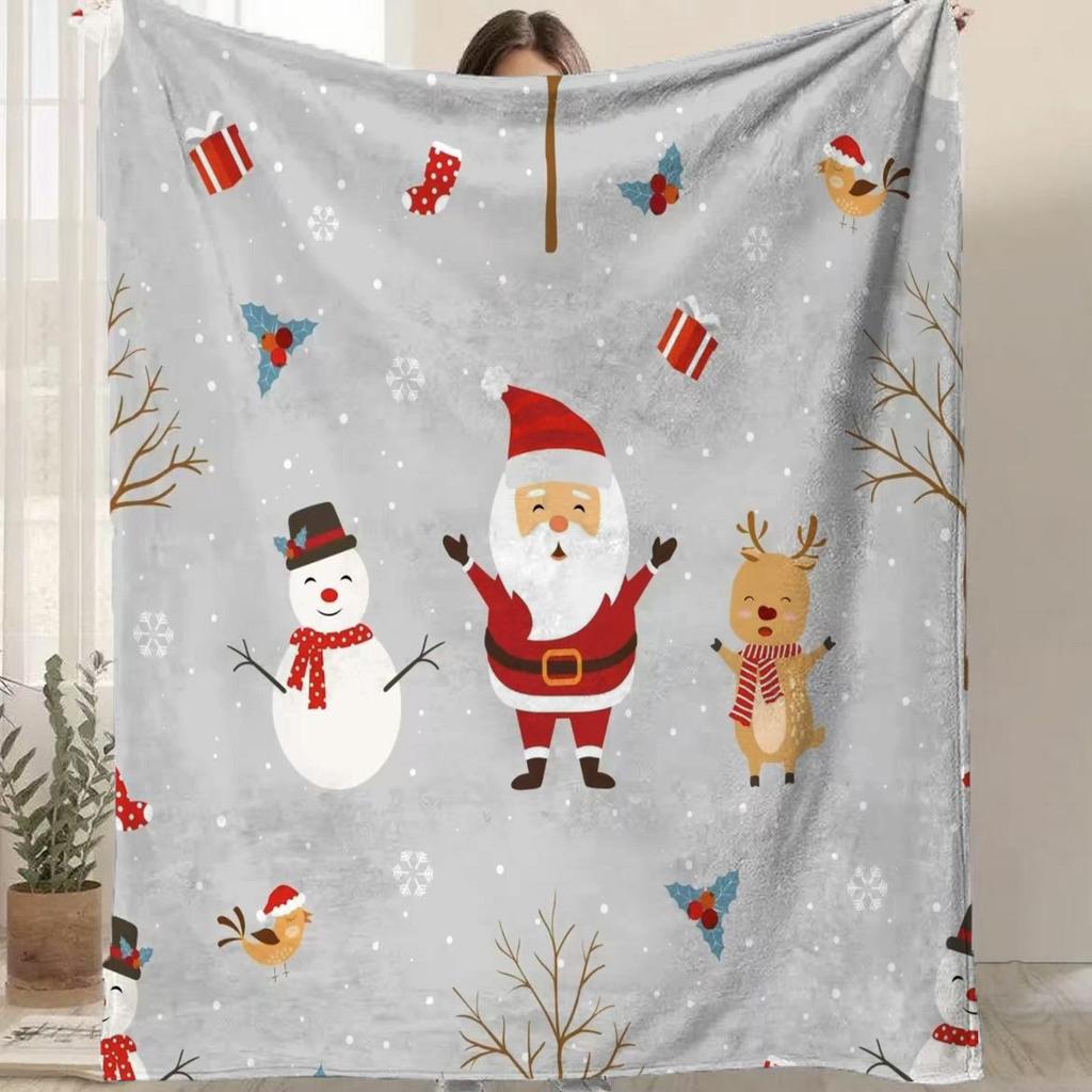 Cartoon Santa Claus Printed Blanket for Sofa Bed Travel Camping Living Room Office Conditioning Blanket for All Seasons Gifts