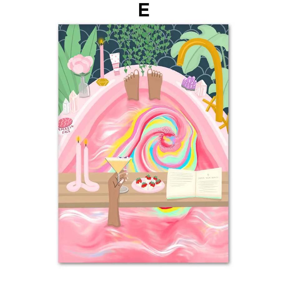 Daisy Strawberry Orange Zebra Cheetah Tub Bath Black Girl Art Canvas Painting Posters Prints Wall Pictures Living Room Decor