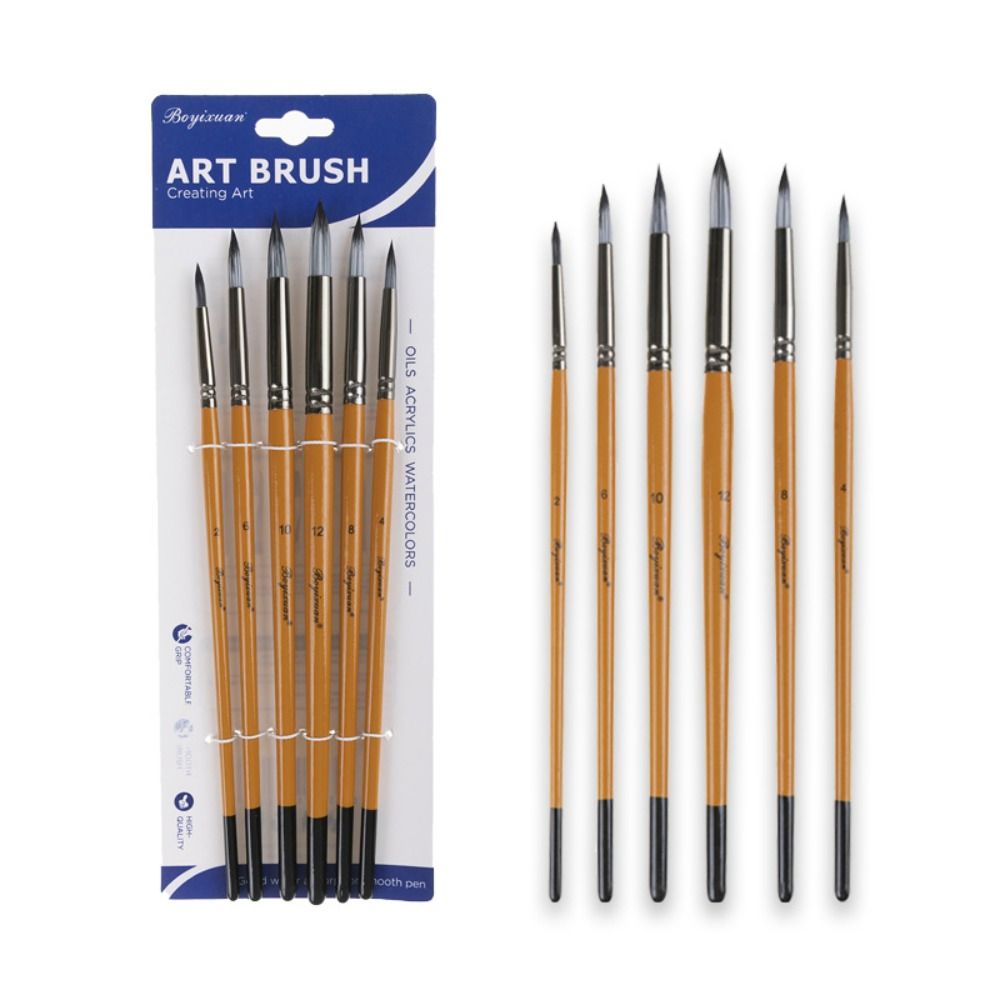 Wooden Handle Acrylic Oil Brushes Round Head Art Paint Brushes 6pcs/set Art Supplies  Artist