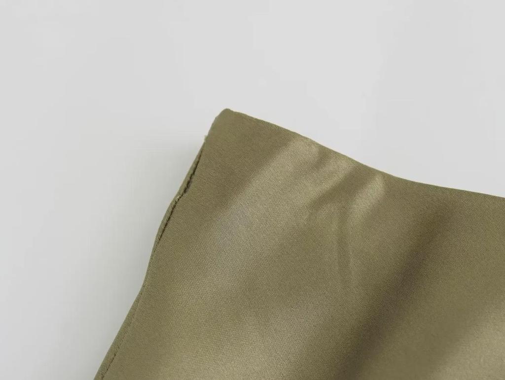 "2024 Vår/Sommar Satintexturerad Högmidjekjol för Kvinnor - Europeisk & Amerikansk Stil, Enfärgad, Lång Längd"