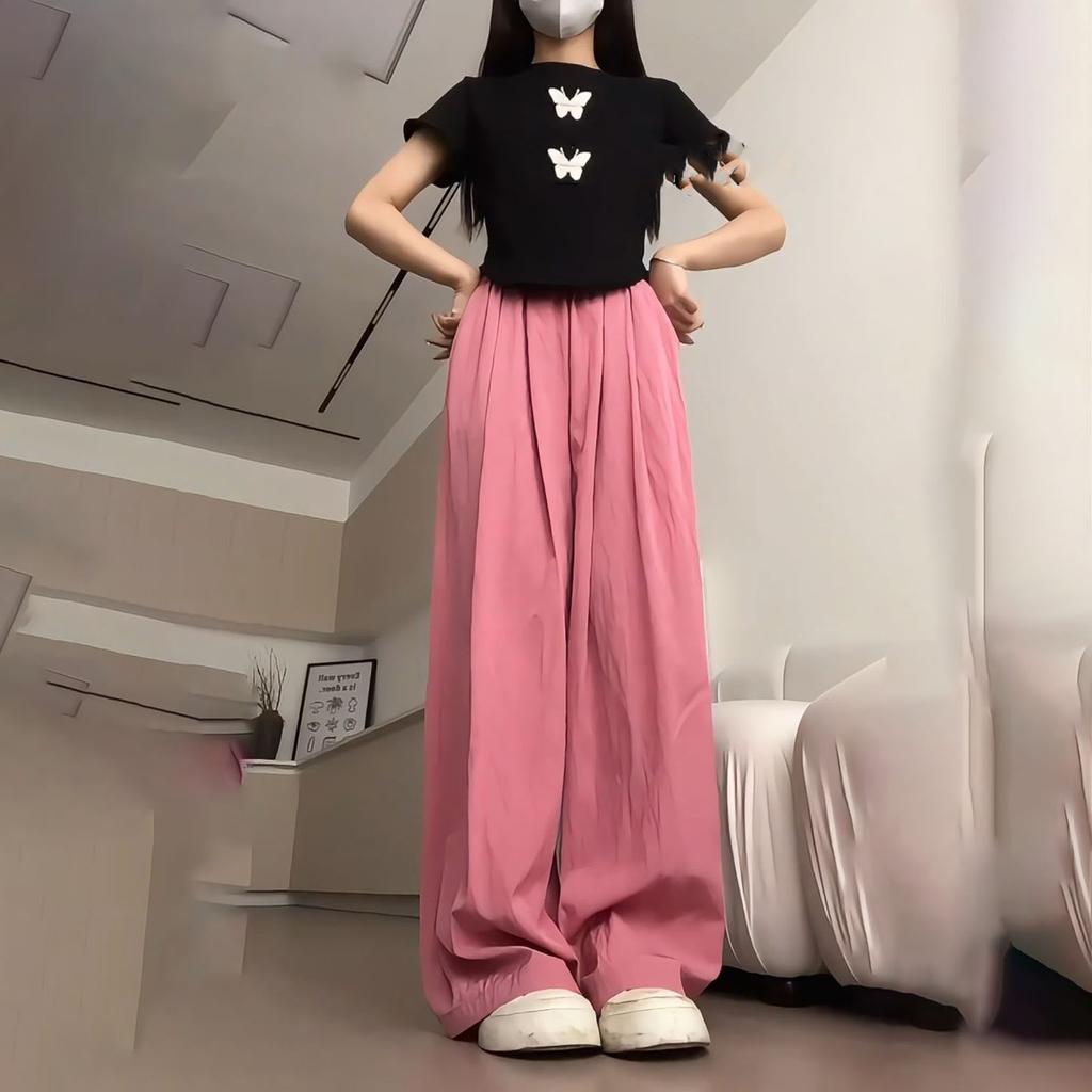 Raspberry Ice Silk Yamamoto Pants for Women - Fall/Spring Drapey High-Waisted Straight-Leg Slimming Casual Wide-Leg Trousers