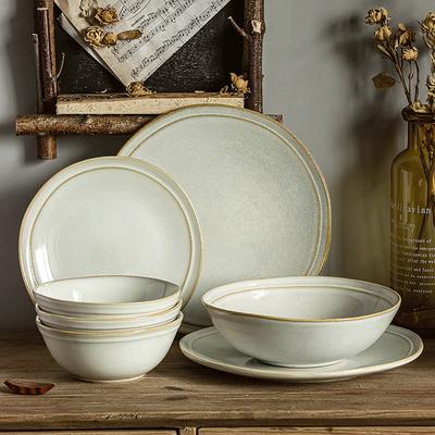 European Retro Ceramic Tableware Beiyu Sheng Series Bowl Set Household Salad Bowl Vegetable Plate Pasta Plate High Value