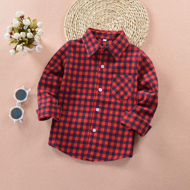 Spring 2025 Boys' Long Sleeve Plaid Korean Style Casual Shirt for Inner and Outer Wear