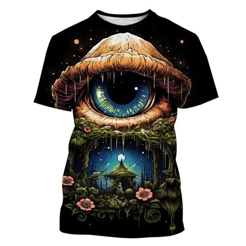 Funny Eyes Pattern T-Shirt For Men Women Mushroom 3D Printed Tees Summer Casual Loose T Shirts Round Neck Tops Short Sleeves