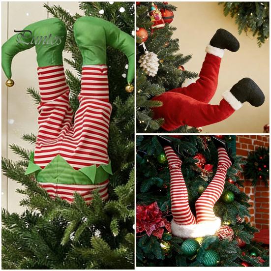 Christmas Home Decor Gifts Swinging Leg Ornament, Electric Hanging Santa Legs for Tree, Tree Fluffy Funny Topper with Clip, Holiday Party Decoration