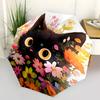 1pc Flower Black Cat Pattern Beautiful Looking Automatic Folding Umbrella, 3 Folding, 8 Pole Frame Design, Durable and Suitable for Travel and Daily U