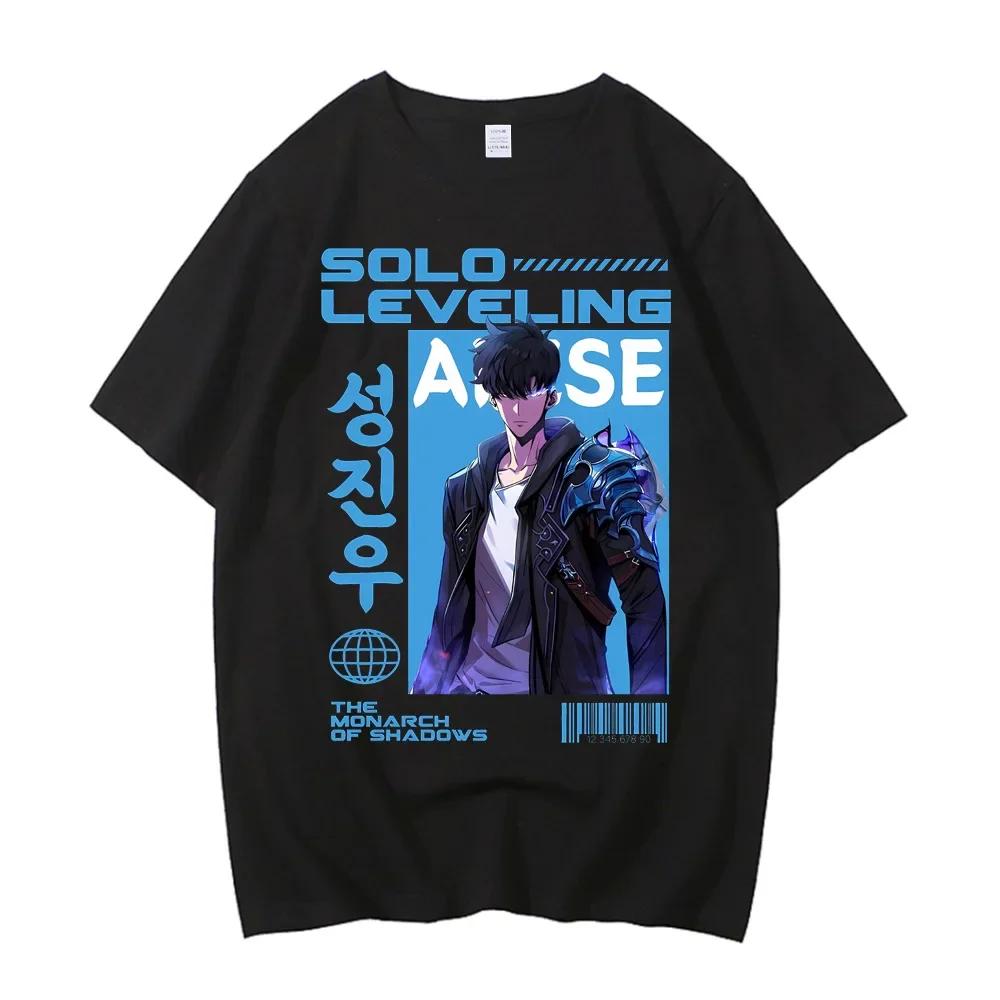 ZX TEE Hot Solo Leveling T Shirt Men Women Sung Jinwoo Anime Graphic T Shirts High Quality Cotton Short Sleeve Tees Streetwear Male