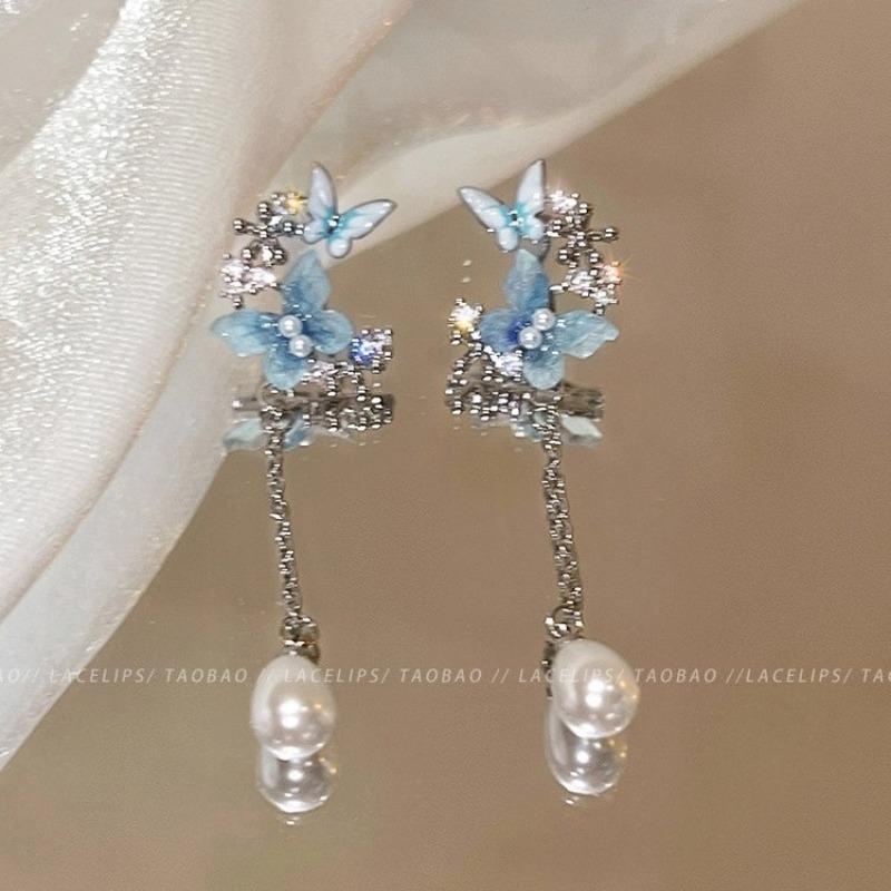 Butterfly Pearl Tassel Earrings - Elegant and Unique Women s Ear Stud Jewelry for Summer