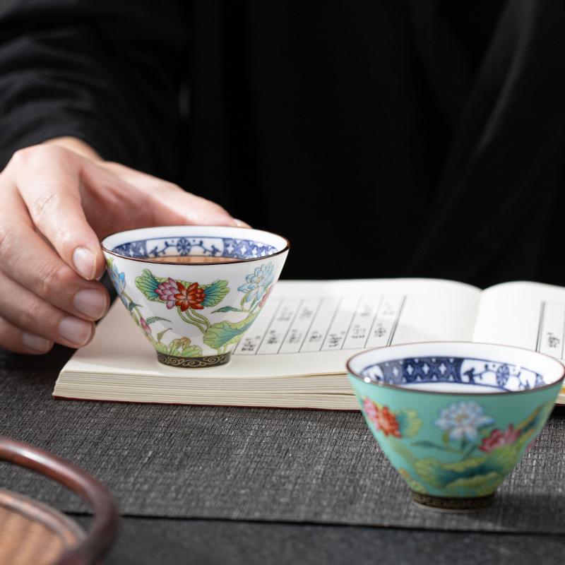 Cloisonné Enamel Douli Cup Ceramic Household Master Cup Kung Fu Tea Set Tasting Cup Large Tea Bowl Gift Box Set