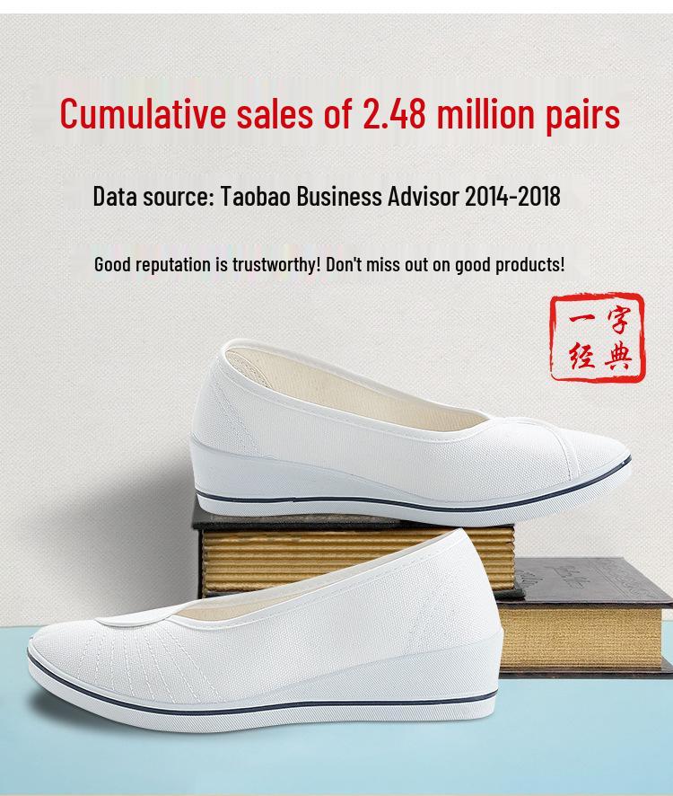Women's Wedge Heel Nursing Shoes - Old Beijing Cloth Beautician Work Shoes with Inner Heightening and Tendon Sole