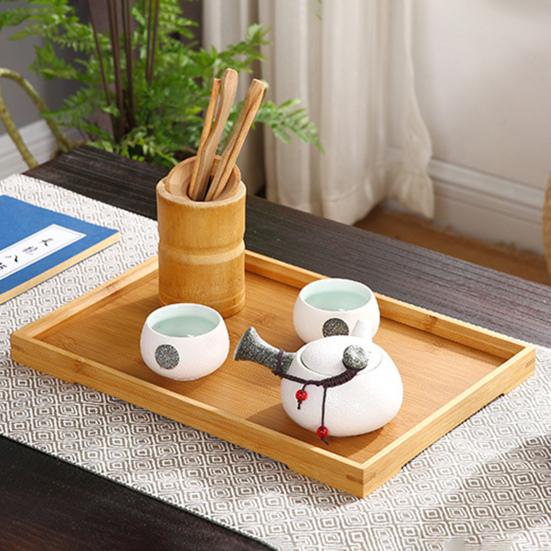 

Tea Set Tray No Glitches Fadeless Scratch Resistant Rectangular Rustic Bamboo Serving Trays for Household S