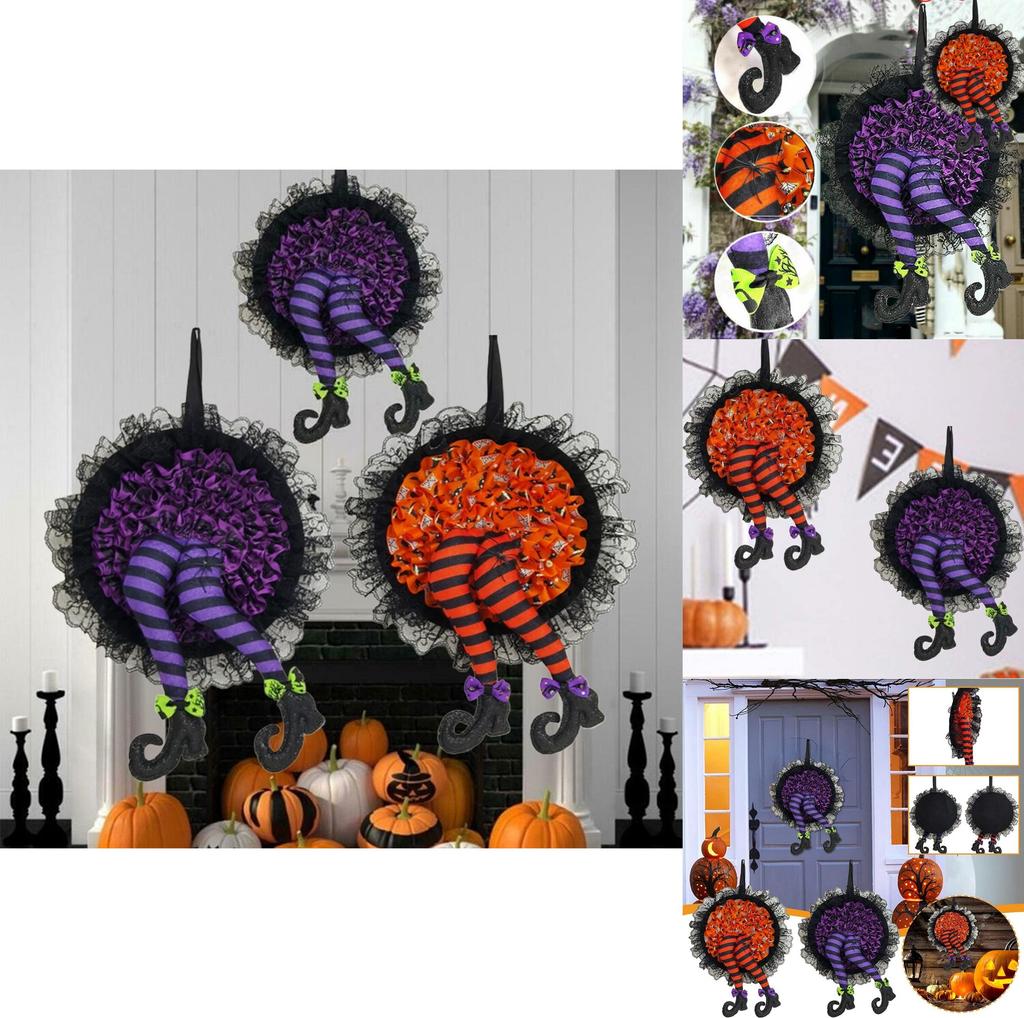 Halloween Pumpkin Witch Wreath Unique Design For Front Door Decor