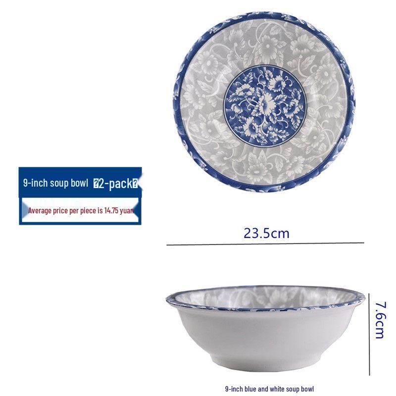 Set of 2 Large Blue & White Ceramic Bowls for Soup, Noodles, or Rice - Versatile Tableware