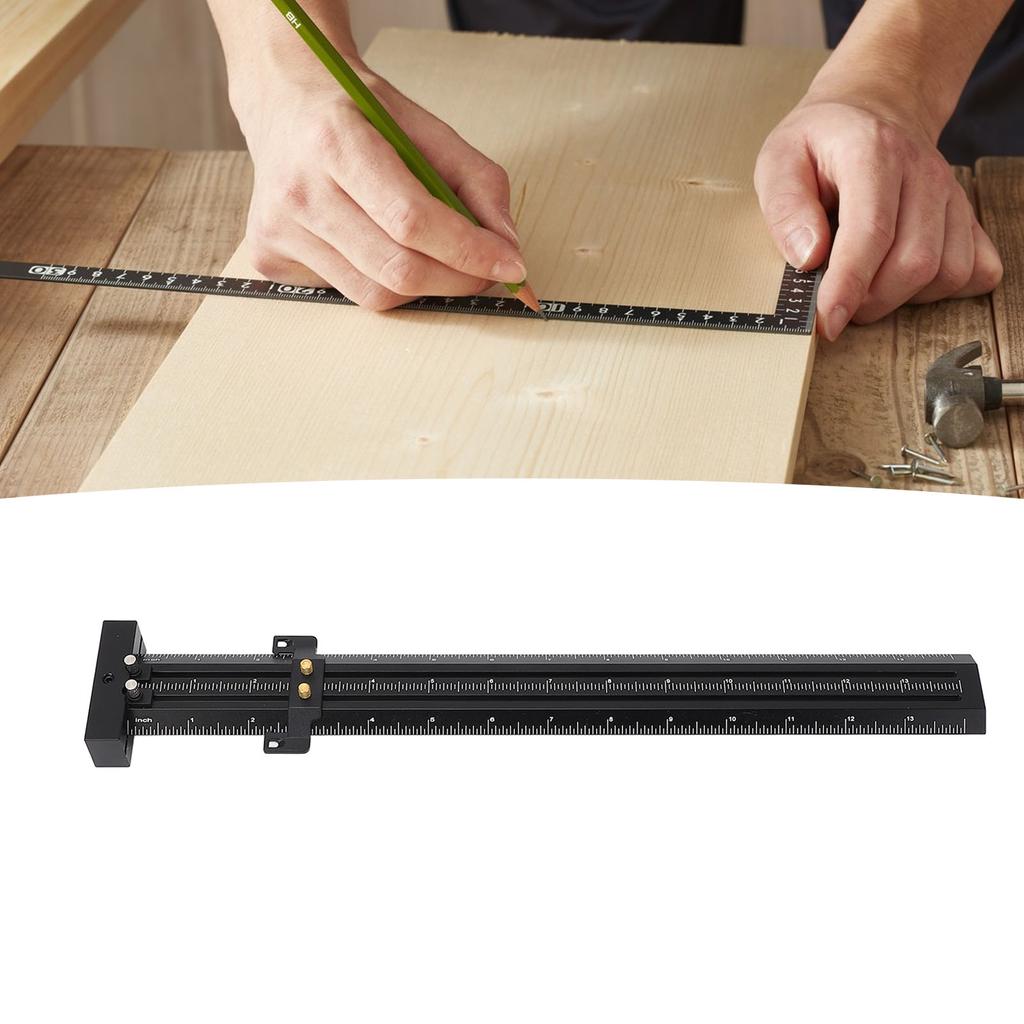 Woodworking   Tool 14inch Metal Aluminium Alloy Double Line Marking Ruler   T Type Measuring Scribing Ruler