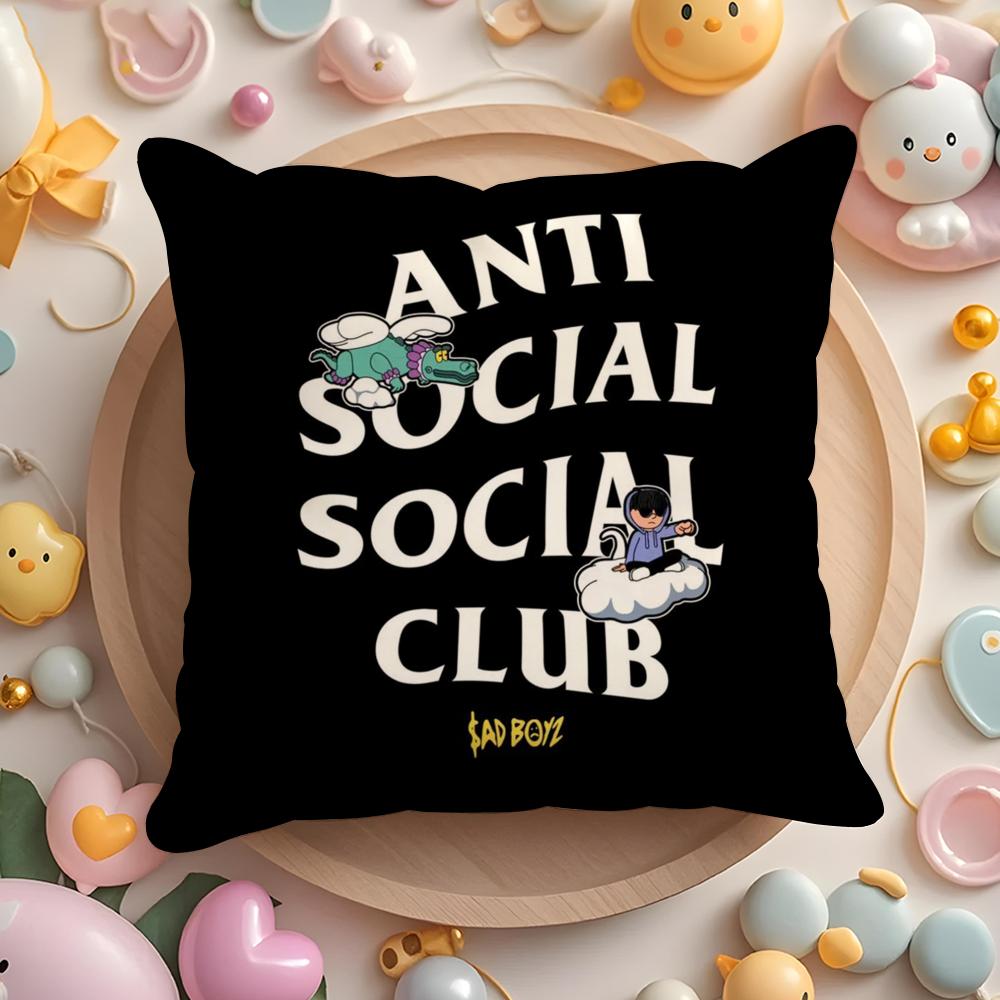 A-Anti Social Social Club Cushion Cover Plush Fabric Soft Double-Sided Printed Sofa Pillow Case Colorfast Home Decor Gift