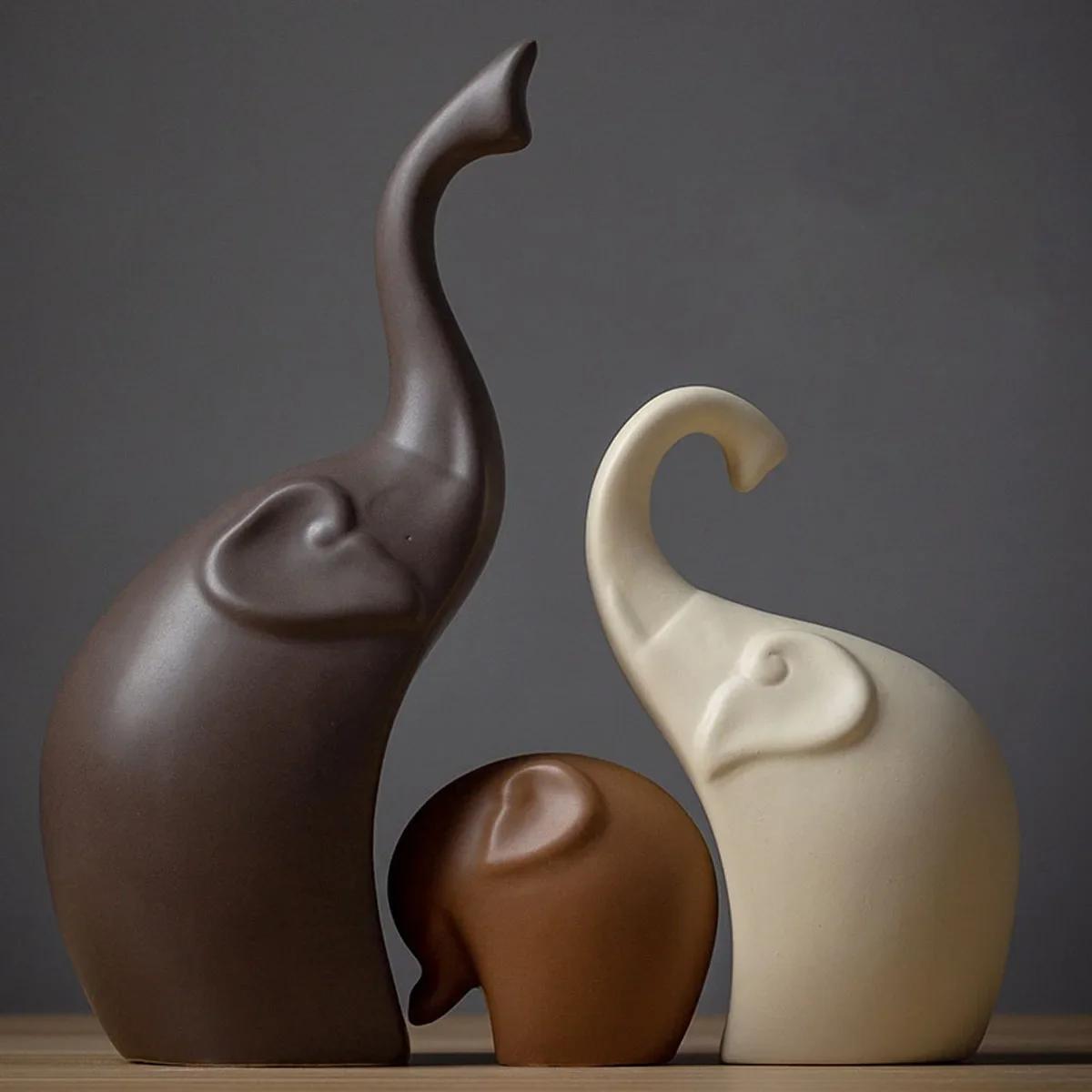 

1 Set Nordic Ceramic Elephant Family Sculpture - Matte Finish Entryway Decor (Unique Gift Idea)