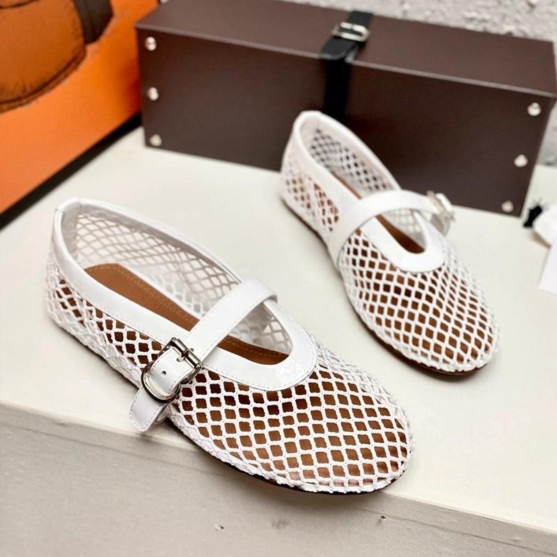 Fashion New Designer Fishnet Flat Shoes Woman Mary Janes Cutout Summer Flats Women Ankle Belt Air-mesh Mocasines Zapatos De Mujer 2025
