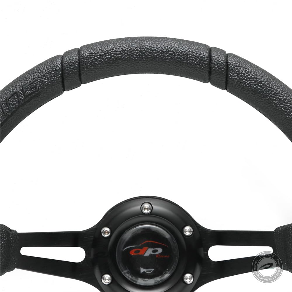 Deporacing Steering 32mm Deep Black Black Cross Black Faux Leather PVC Wheel, Cone, 70mm, Drifting, Stitch, Lines, (DD32PB)