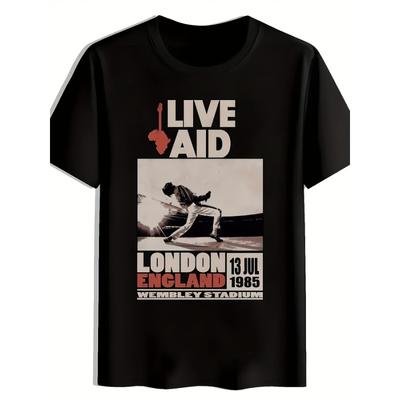 Pánské Vintage tričko z koncertu Live Aid 85 Stadion Wembley Vzor Výrazný potisk Fanoušci klasického rocku 80. léta Britské hudební memorabilie