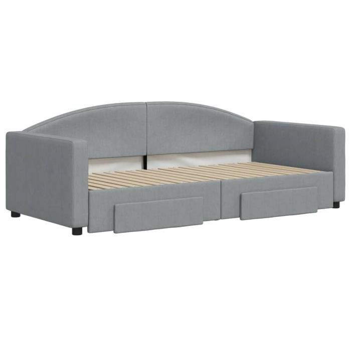 VidaXL Lit de jour avec gigogne et tiroirs gris clair 90x190 cm tissu 3197234
