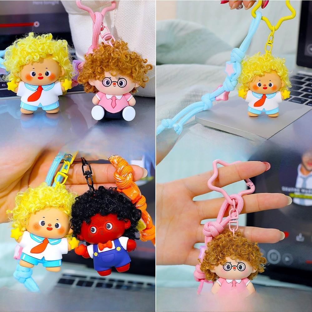 Plush Keychain With Curly Hair And Small Crying Face For Kids And Collectors