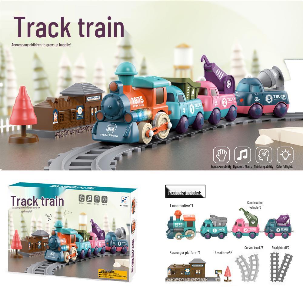 DIY Cross-Border Electric Train: Children's Cartoon Engineering Toy with Music & Lights