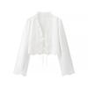 2025 Summer Women's V-Neck Tie-Up Short Shirt with Hollow Embroidery