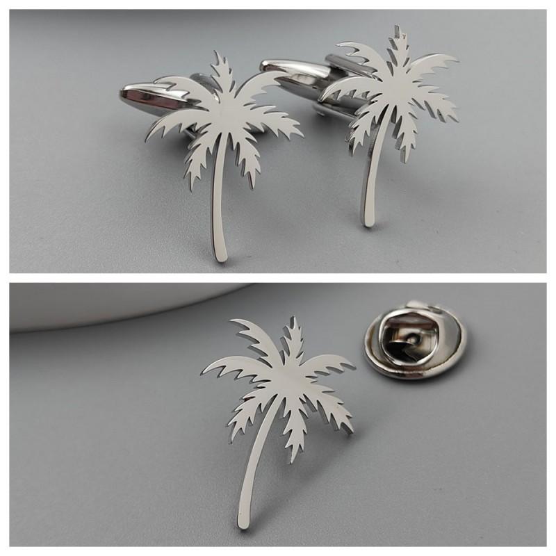 Three Dimensional Coconut Tree Brooch Cufflinks Creative Personality Simple Versatile Cutting Accessories Jewelry