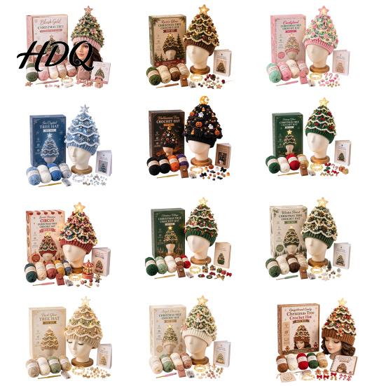 Parent Child Interaction Craft Christmas Tree Crochet Hat DIY Kit Beginner-Friendly Light-Up Kit Complete with Yarn Tools Guide for Holiday