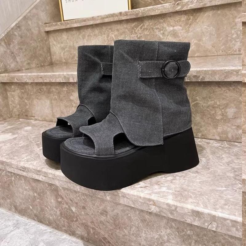 

Fashion Flats Platform Women Sandals Cozy Soft Walking Shoes Casual Fashion Woman Open Toe Shoes 2025 Summer Cowboy Hollow Femme Zapatos 39 серый