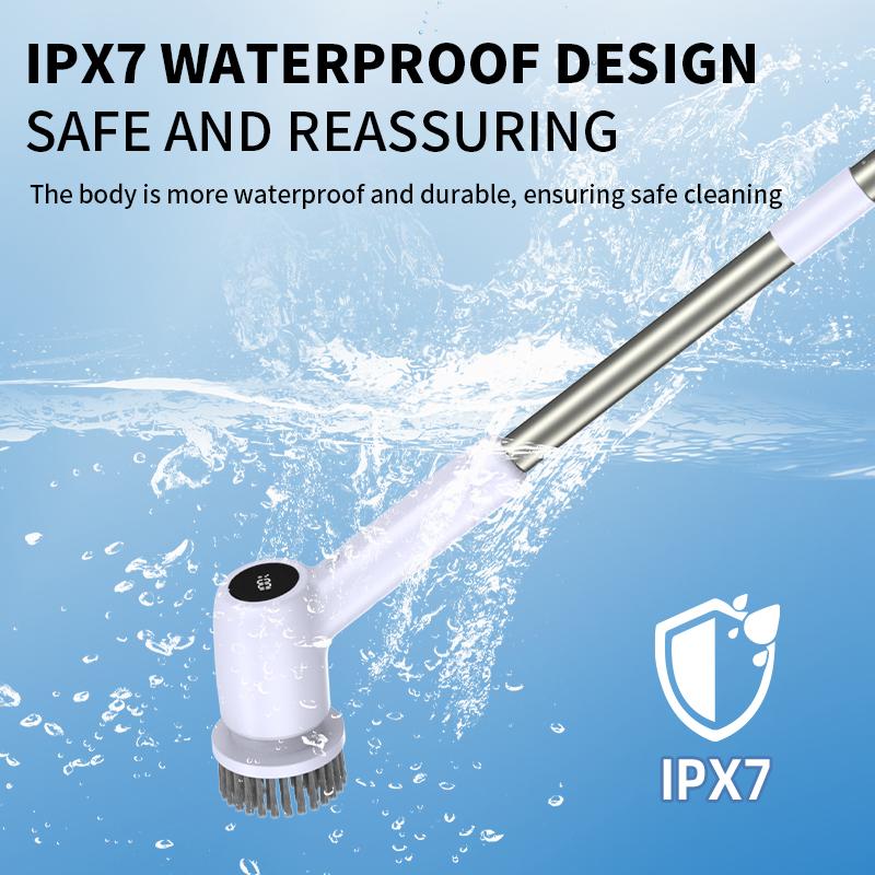 Detachable Long Handle IPX7 Waterproof Electric Spin Scrubber with 7 Replaceable Cleaning Brush Heads