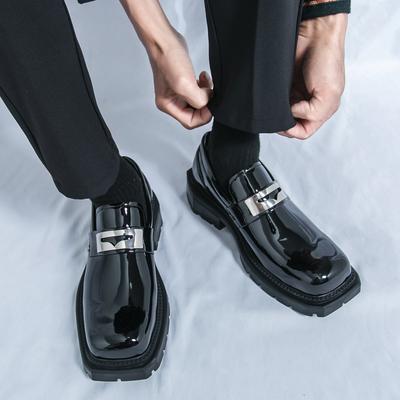Fashion Fashion Square Toe Men Loafers Brand Leather Dress Shoes Thick Soled Slip-On Formal Casual Low Shoes Handmade Designer Men Shoes