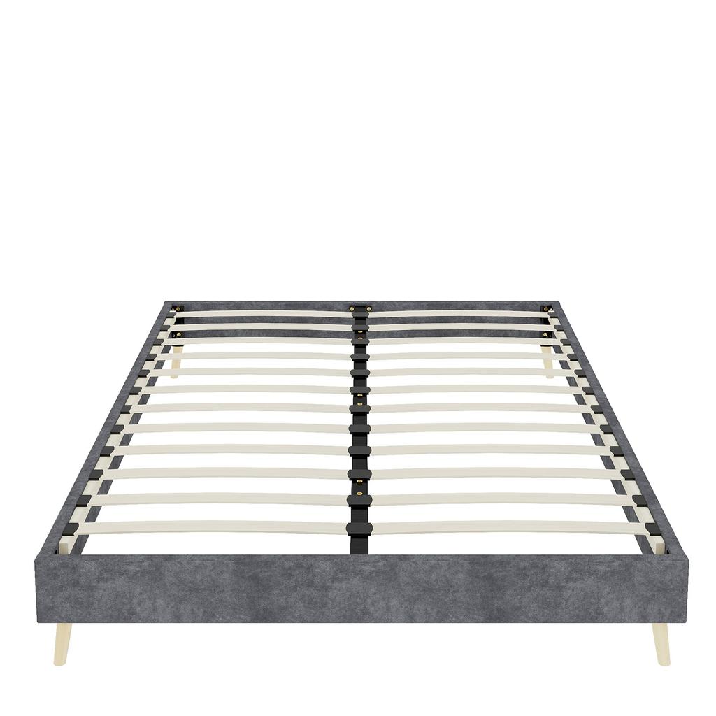 Modern minimalist bed frame, 160*200CM, gray, Dutch velvet material, does not include gas lift, does not include headboard and mattress.