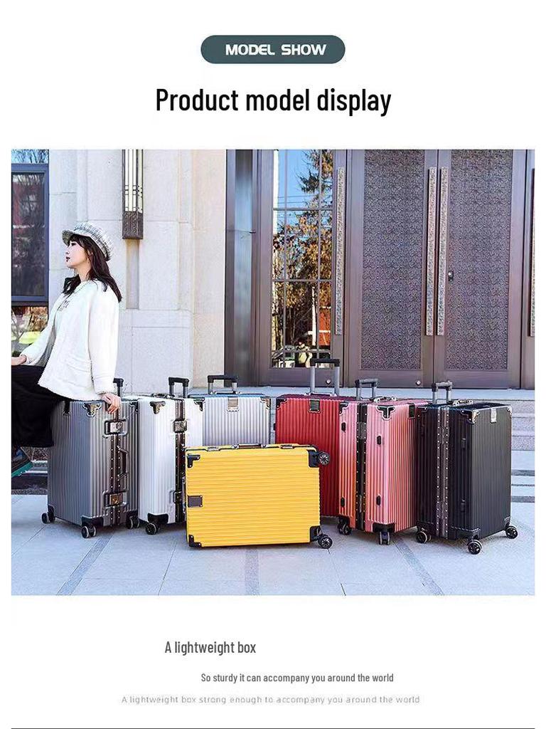 24" Large Capacity Aluminum Frame Travel Suitcase with Pull-handle and Universal Wheels for Students and Tourists