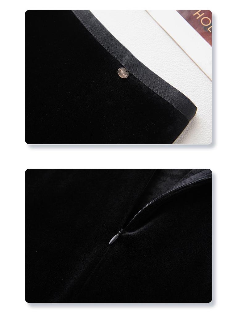Women's Black Velvet Midi Skirt 2024: Autumn/Winter Elegant Drape Style