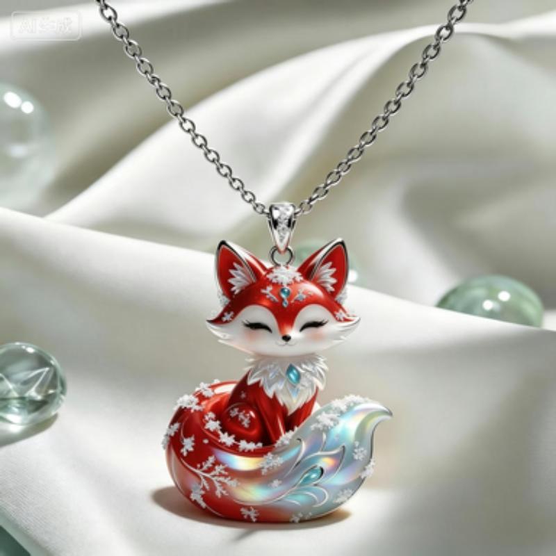 Nine Tailed Fox Pendant Necklace Exquisite Jade Like Design Golden Chain Ideal For Daily Wear Dating And Gift For Women