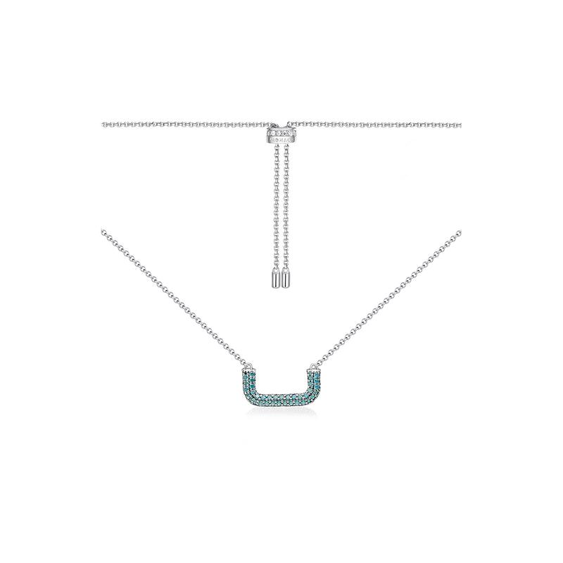 APM Monaco 925 silver square clavicle chain necklace for women, lake blue AC5442XKI
