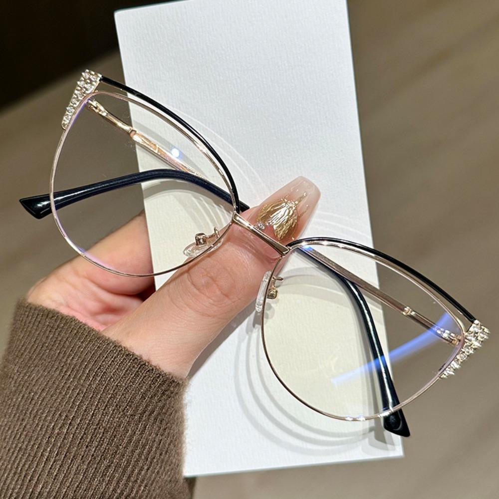 Rhinestone Studded Anti-blue Light Glasses Transparent Computer Eyewear  Student