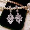 Luxury 3D Flower Zirconia Dangle Earrings – Elegant Long-Style for Versatile Occasions
