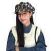 Retro plaid star horn beret women's versatile face small bud painter hat big head circumference hat