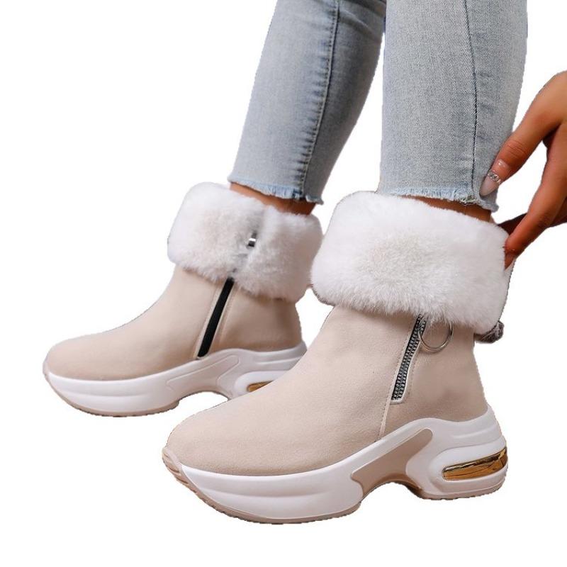 Women's EU Size Faux Suede Zip-Up Snow Boots - Autumn/Winter 2025 New Style, Fleece-Lined, Platform Thick-Soled, Wedge Heel, Short-Calf