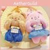 Charming 4 Inch Plush Bear Keychain With Denim Overalls Cream Color Cute Gift Idea