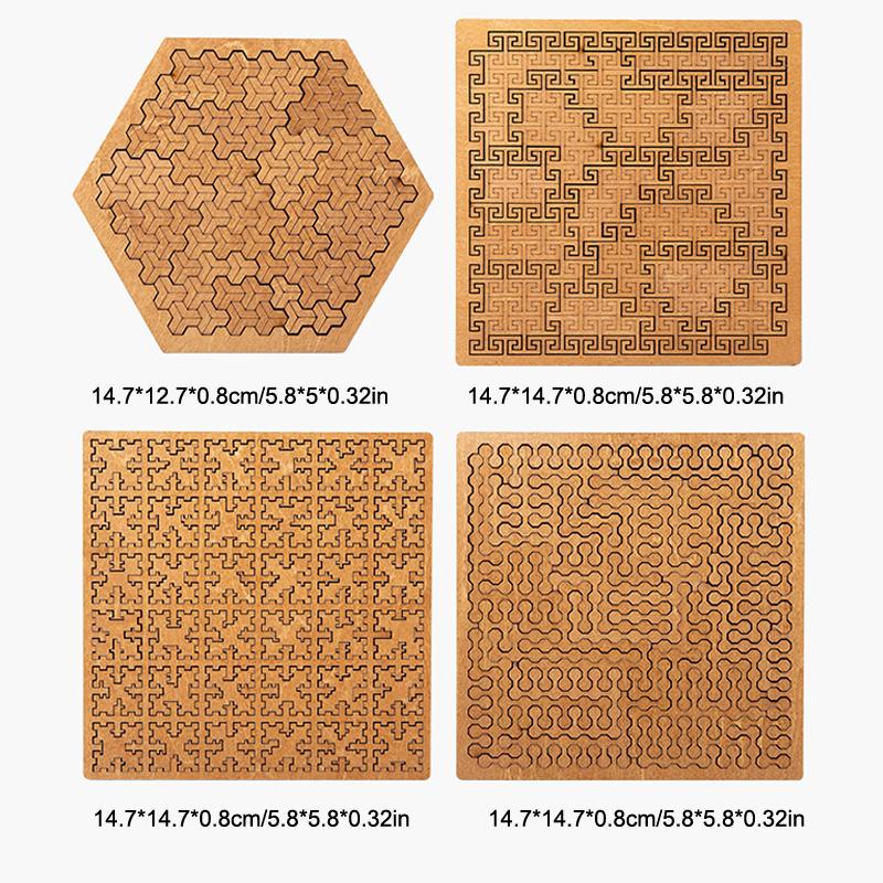 Fractal Tray Puzzles,Mind Bending Wooden Jigsaw Puzzle,Unique Irregular Creative Labyrinth Impossible Difficult