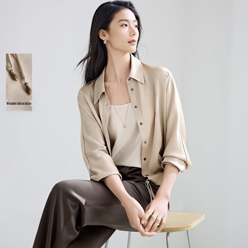 IHIMI Women s Pleated Tie-Waist Long-Sleeve Blouse L