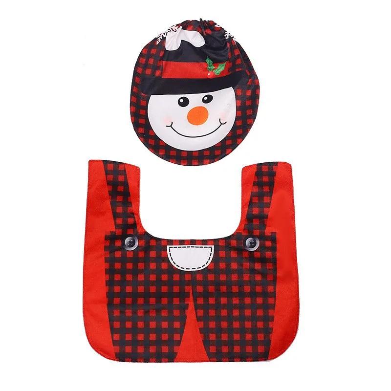 Christmas Toilet Lid Cover Non-Slip Rug Santa Claus Snowman Pattern New Year Xmas Atmosphere Decoration Bathroom Accessories