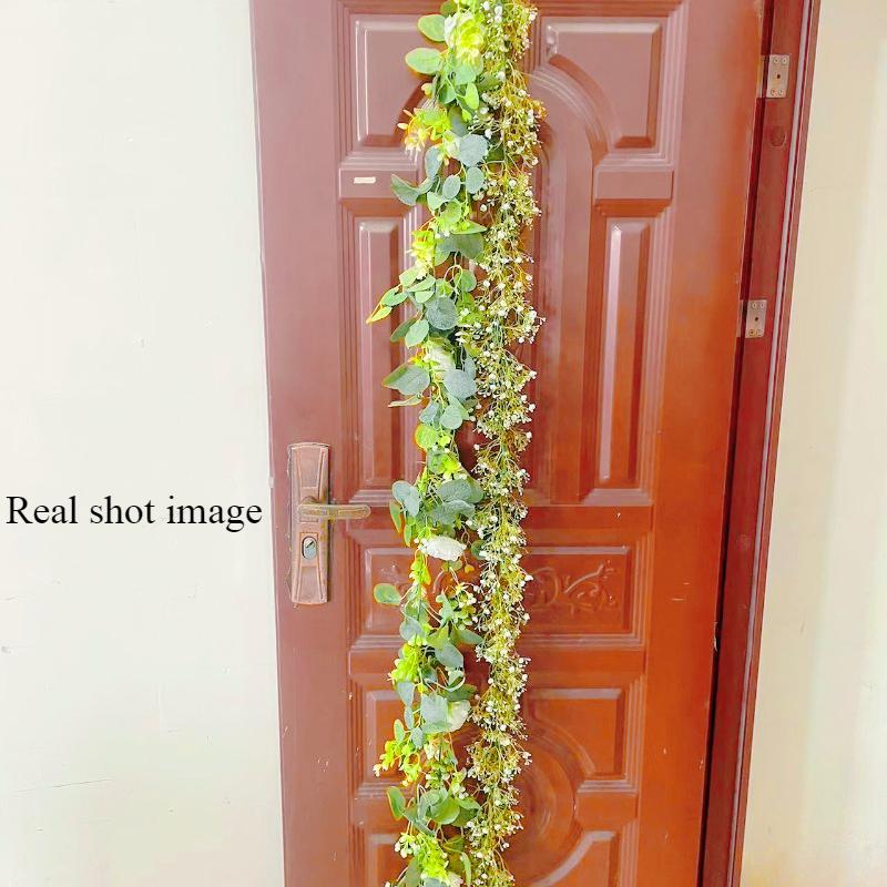 

1.8M White flower false eucalyptus wreath perfect for home and vacation decoration, wall hanging, courtyard and party decoration зелёный