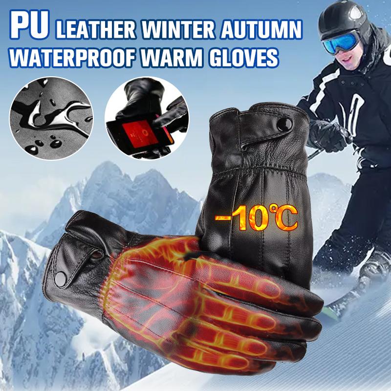 1Pair Men'S Pu Leather Winter Autumn Driving Keep Warm Gloves Fleece Tactical Gloves Black Outdoor Sports Waterproof Mitten